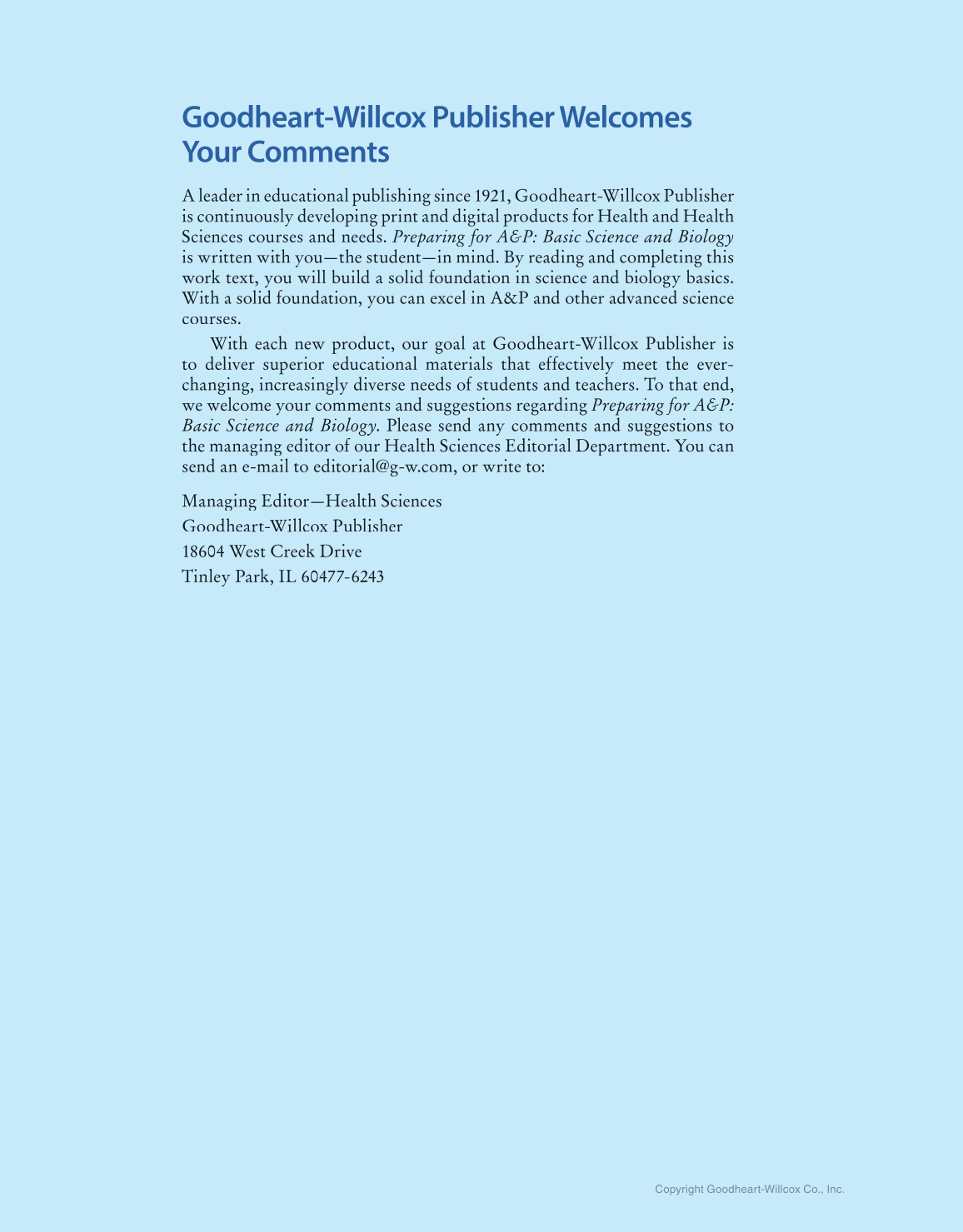 Preparing for A&P: Basic Science and Biology, 1st Edition page iv