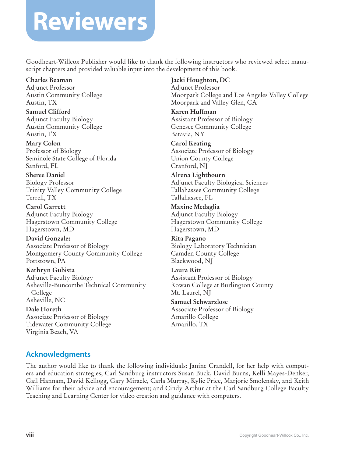 Preparing for A&P: Basic Science and Biology, 1st Edition page viii