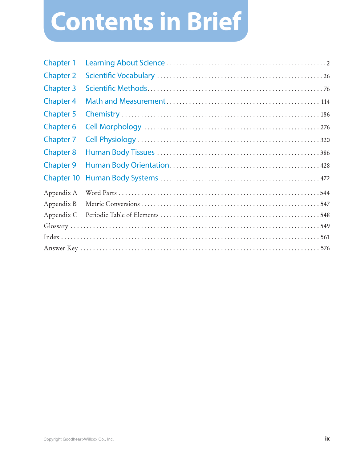 Preparing for A&P: Basic Science and Biology, 1st Edition page ix