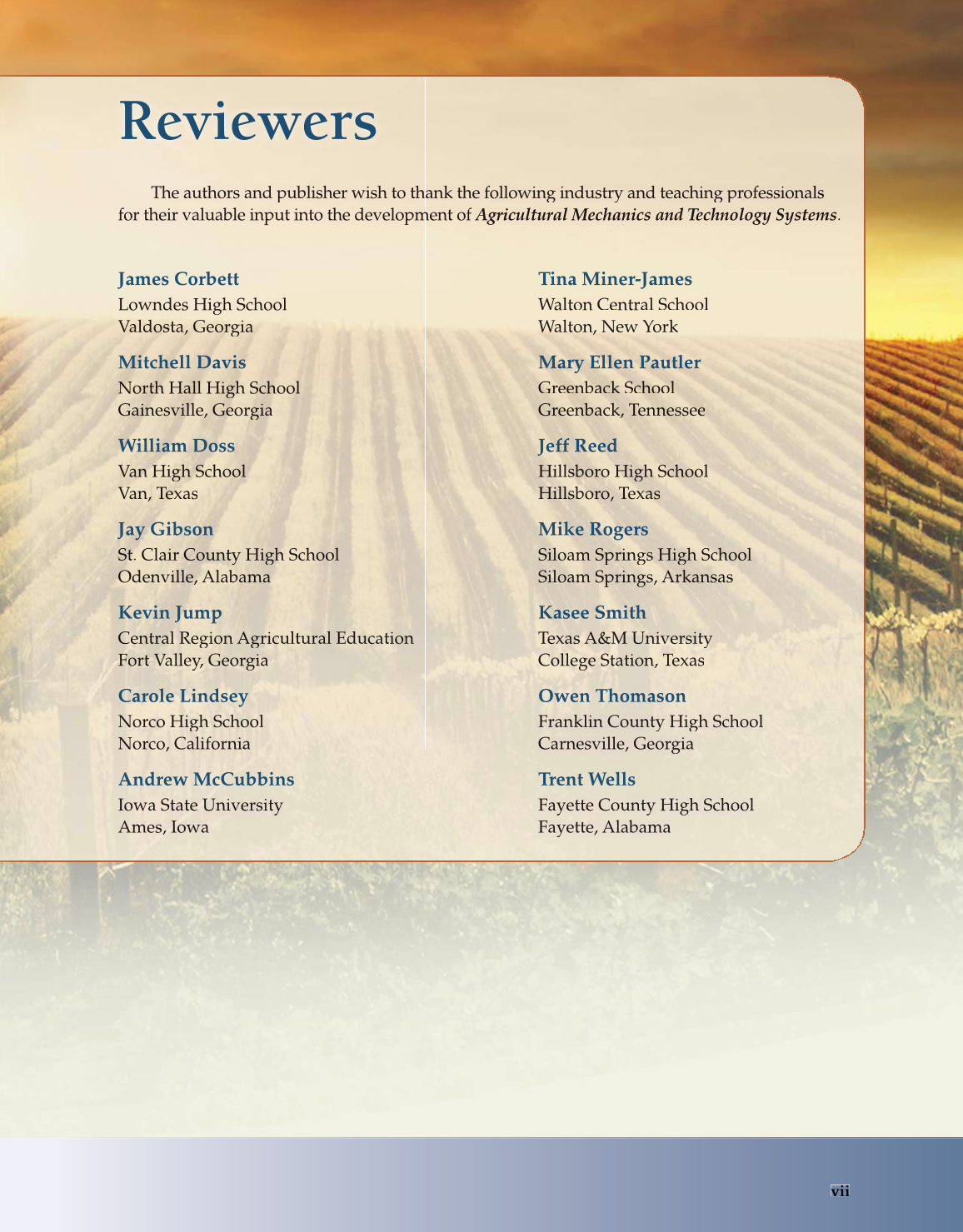 Agricultural Mechanics and Technology Systems, 1st Edition page vii