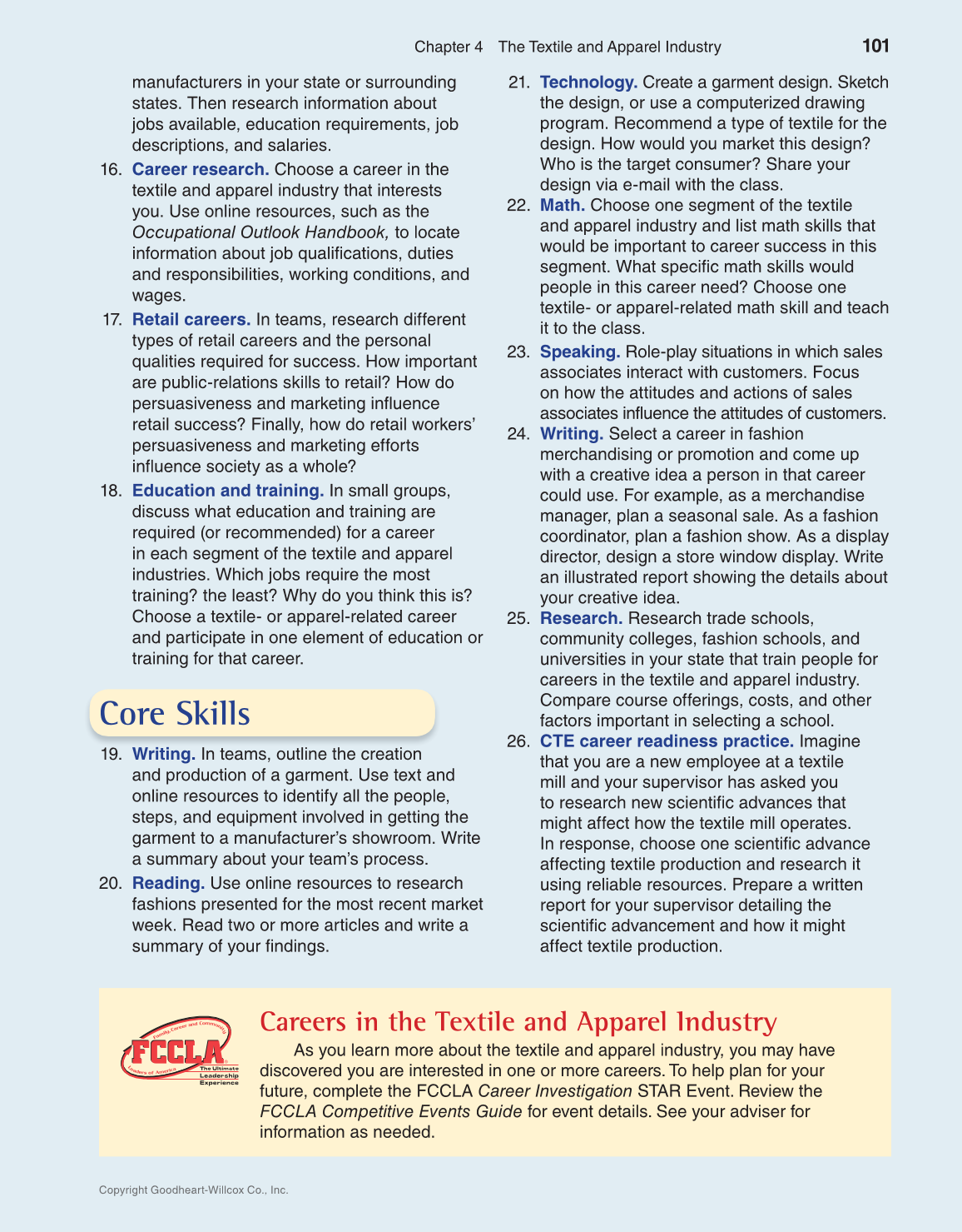 Apparel: Design, Textiles & Construction, 11th Edition page 101