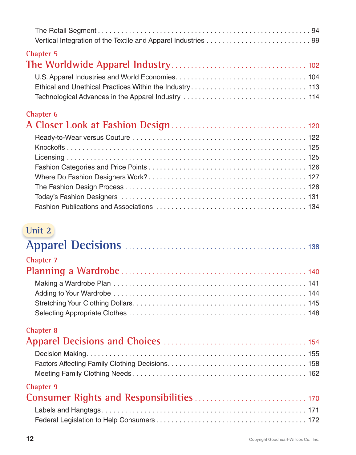 Apparel: Design, Textiles & Construction, 11th Edition page 12