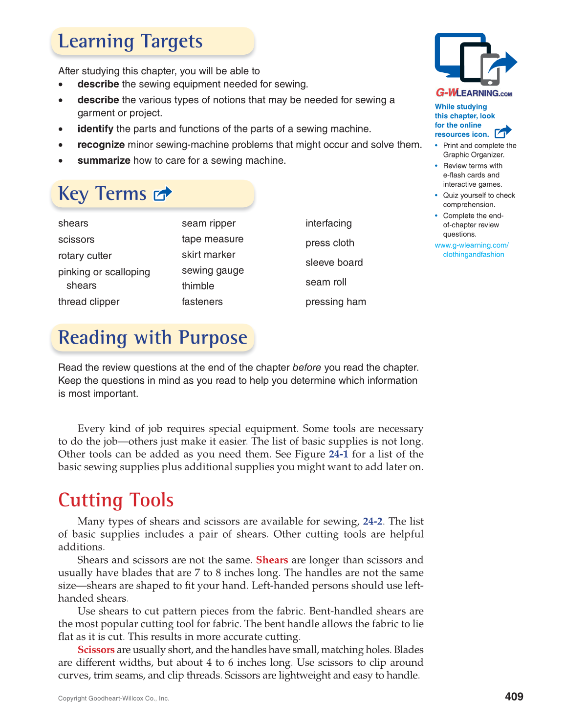 Apparel: Design, Textiles & Construction, 11th Edition page 409