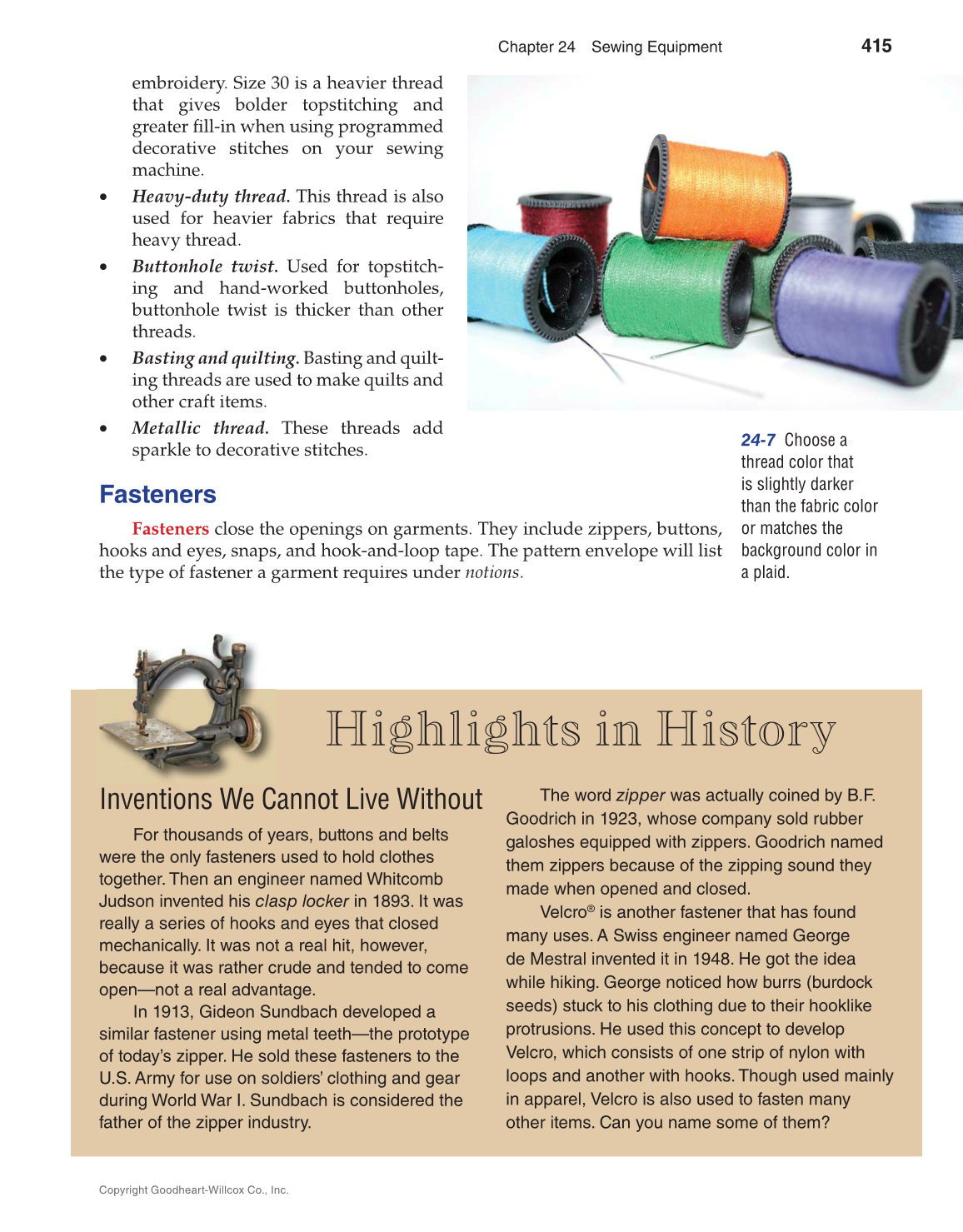 Apparel: Design, Textiles & Construction, 11th Edition page 415