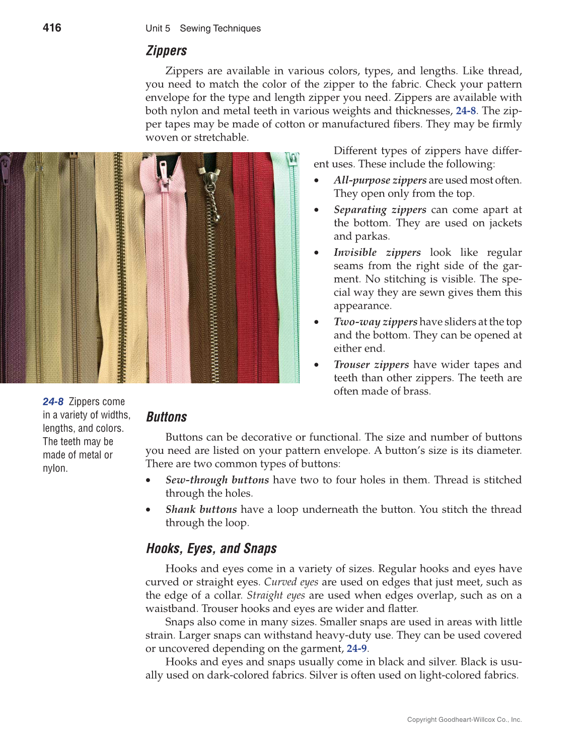Apparel: Design, Textiles & Construction, 11th Edition page 416