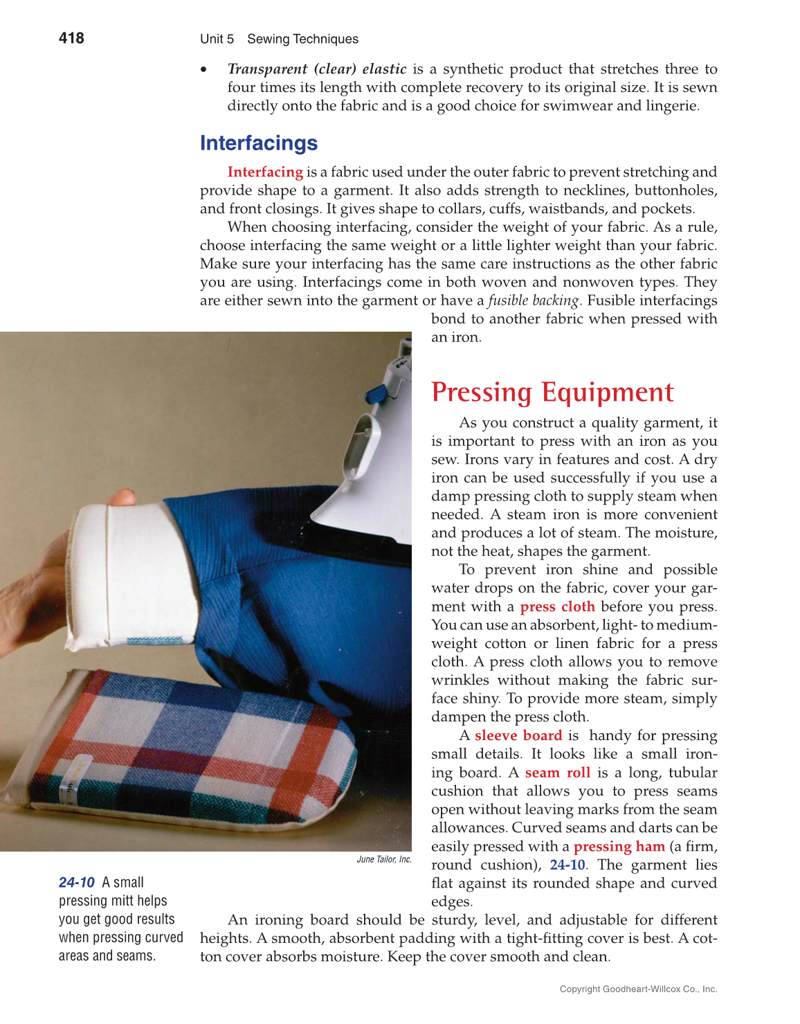 Apparel: Design, Textiles & Construction, 11th Edition page 418