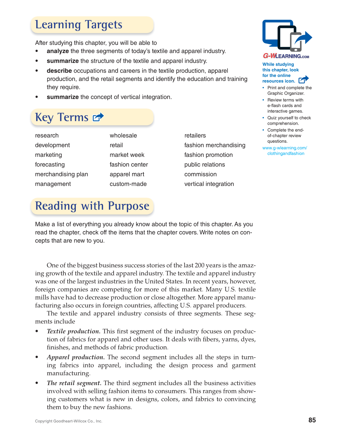 Apparel: Design, Textiles & Construction, 11th Edition page 85