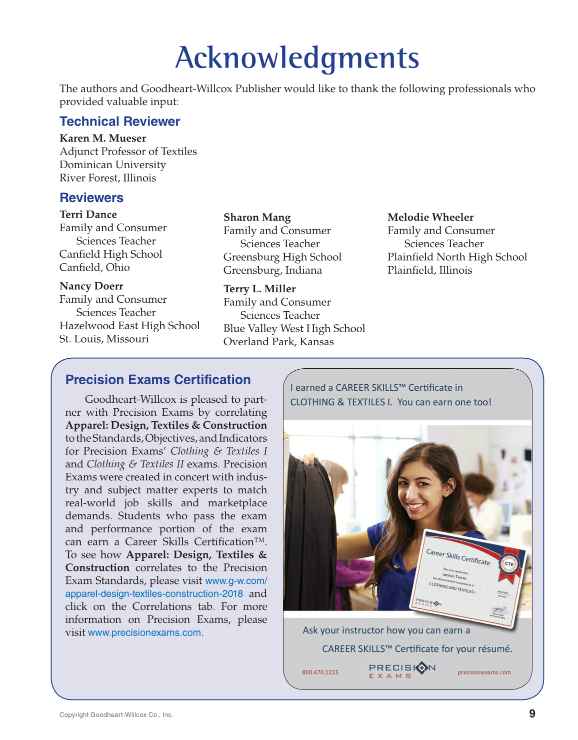Apparel: Design, Textiles & Construction, 11th Edition page 9