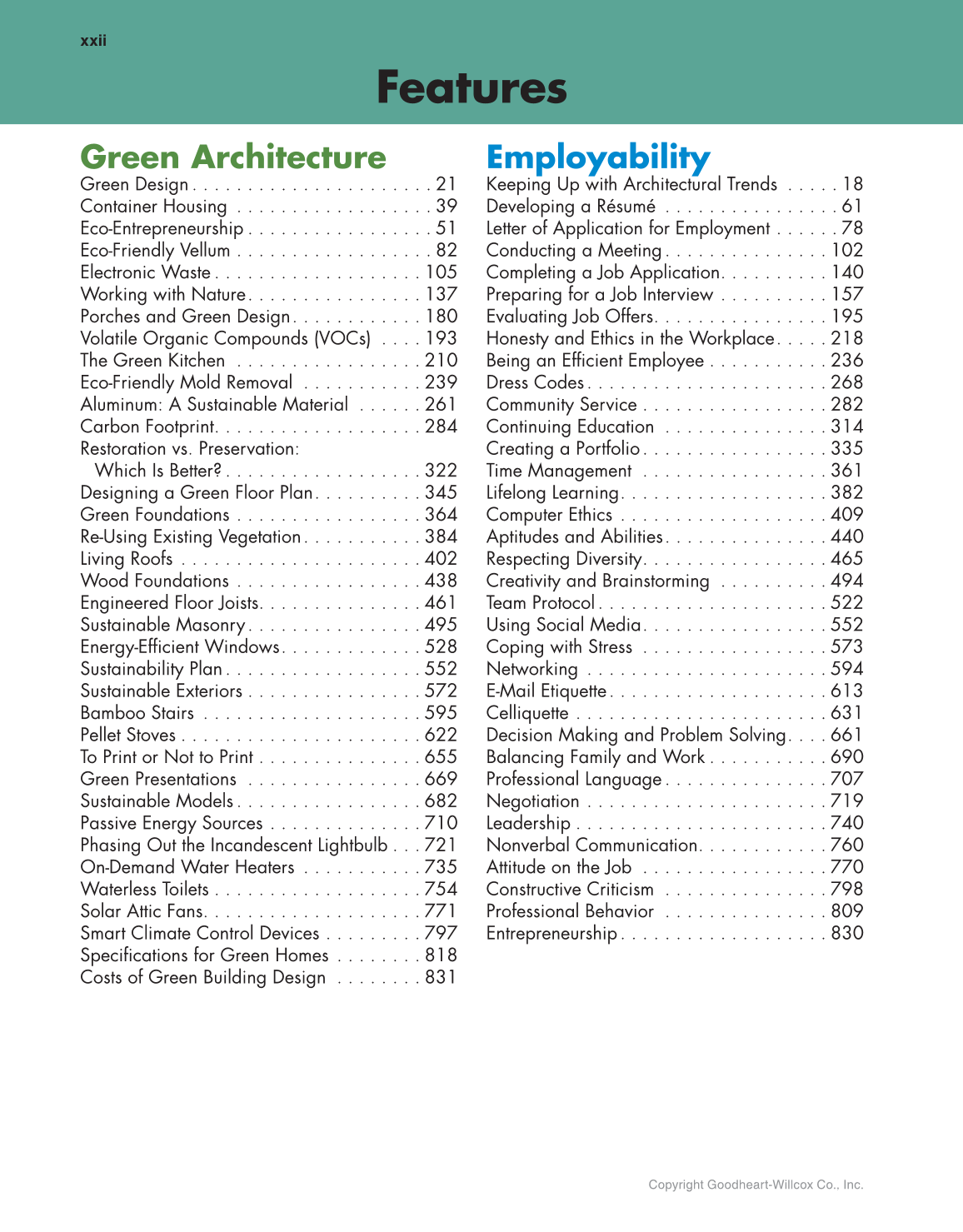 Architecture: Residential Drafting and Design, 12th Edition page xxii