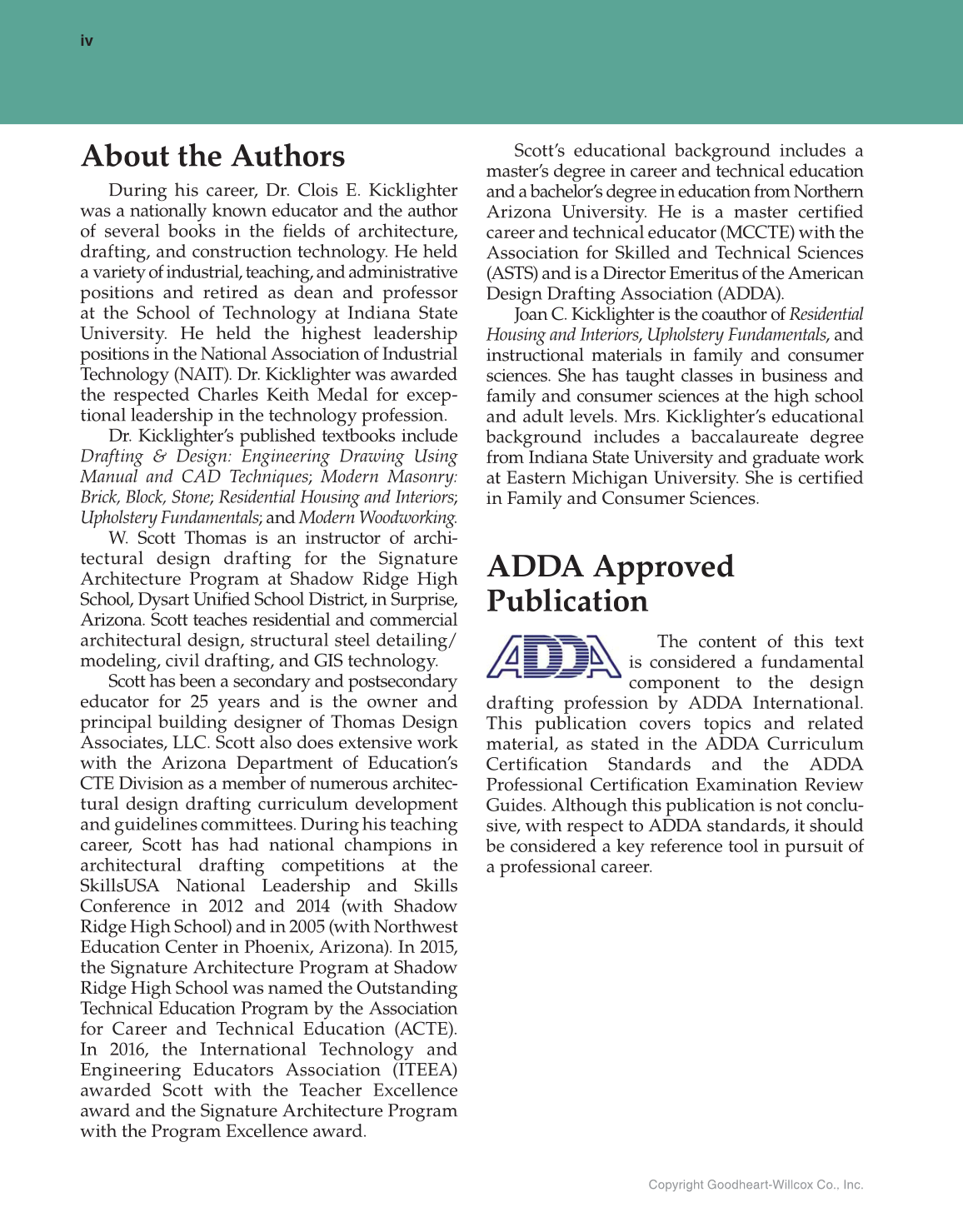 Architecture: Residential Drafting and Design, 12th Edition page iv