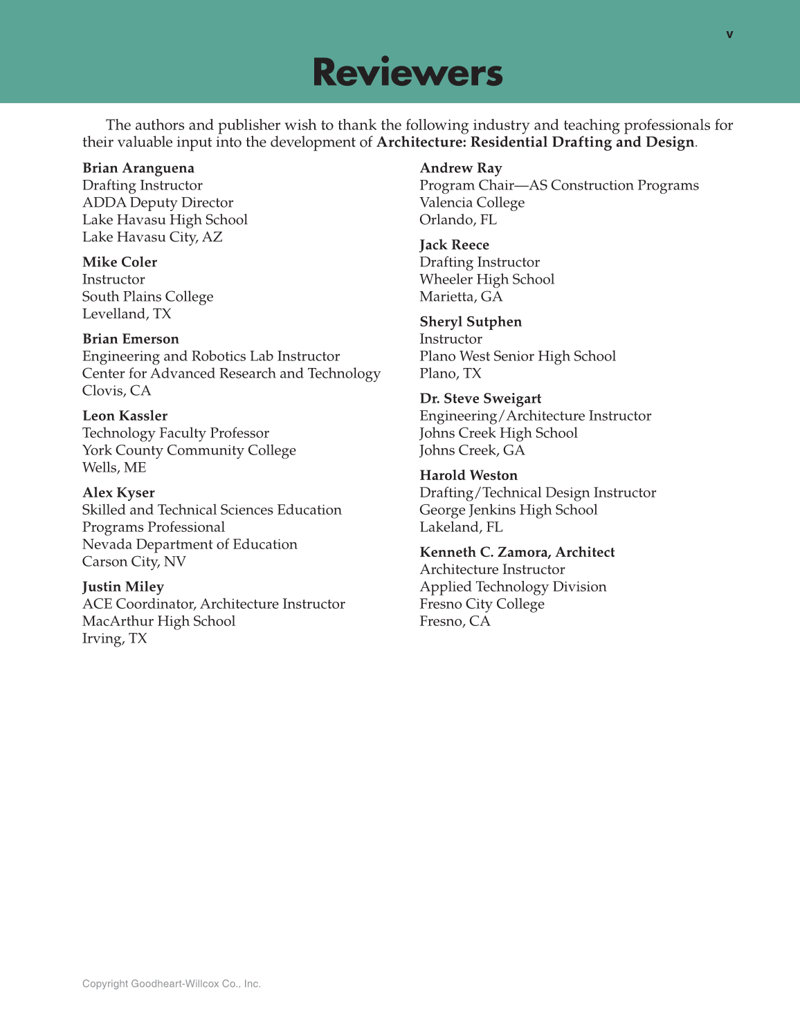 Architecture: Residential Drafting and Design, 12th Edition page v