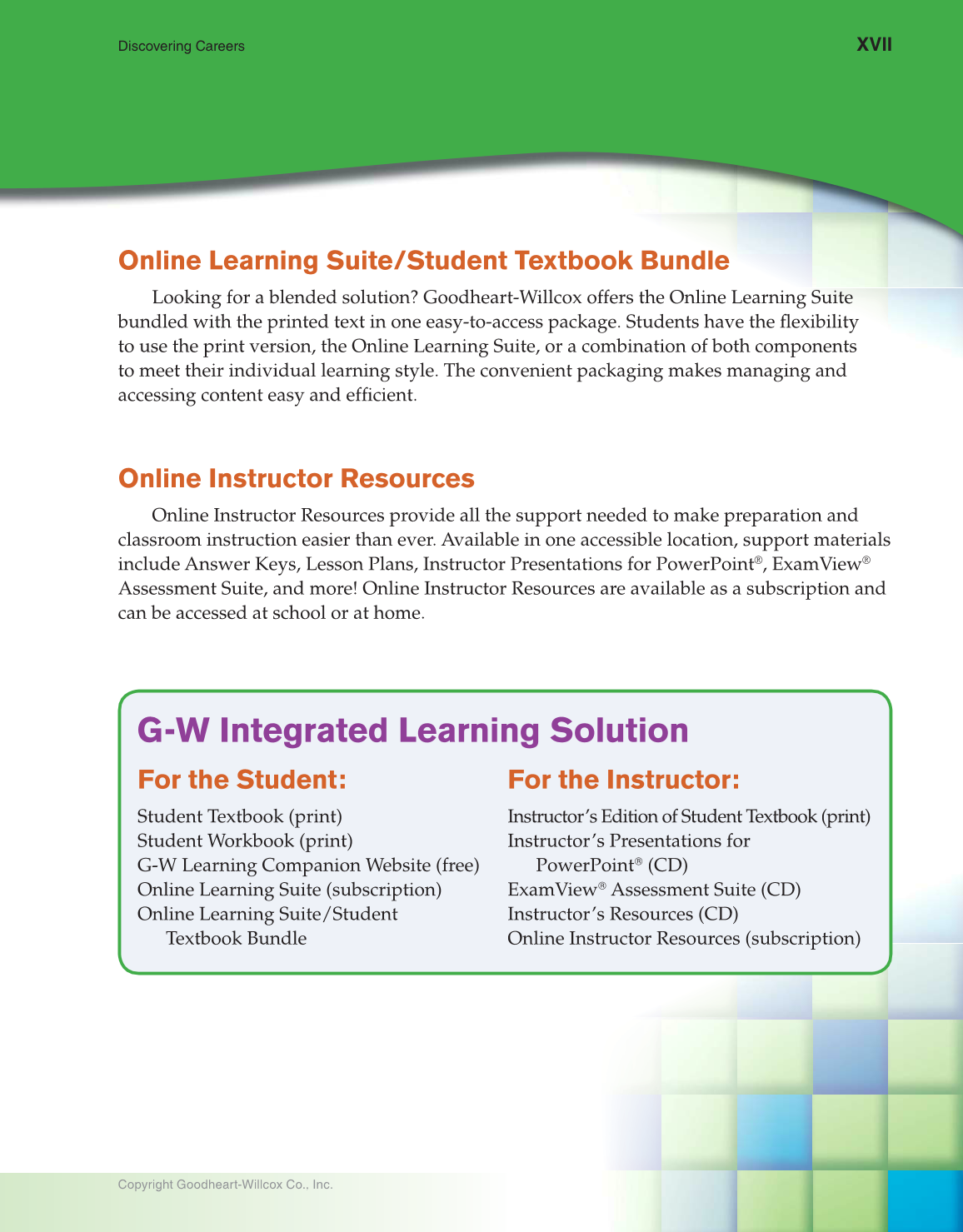 Discovering Careers, 9th Edition page XVII