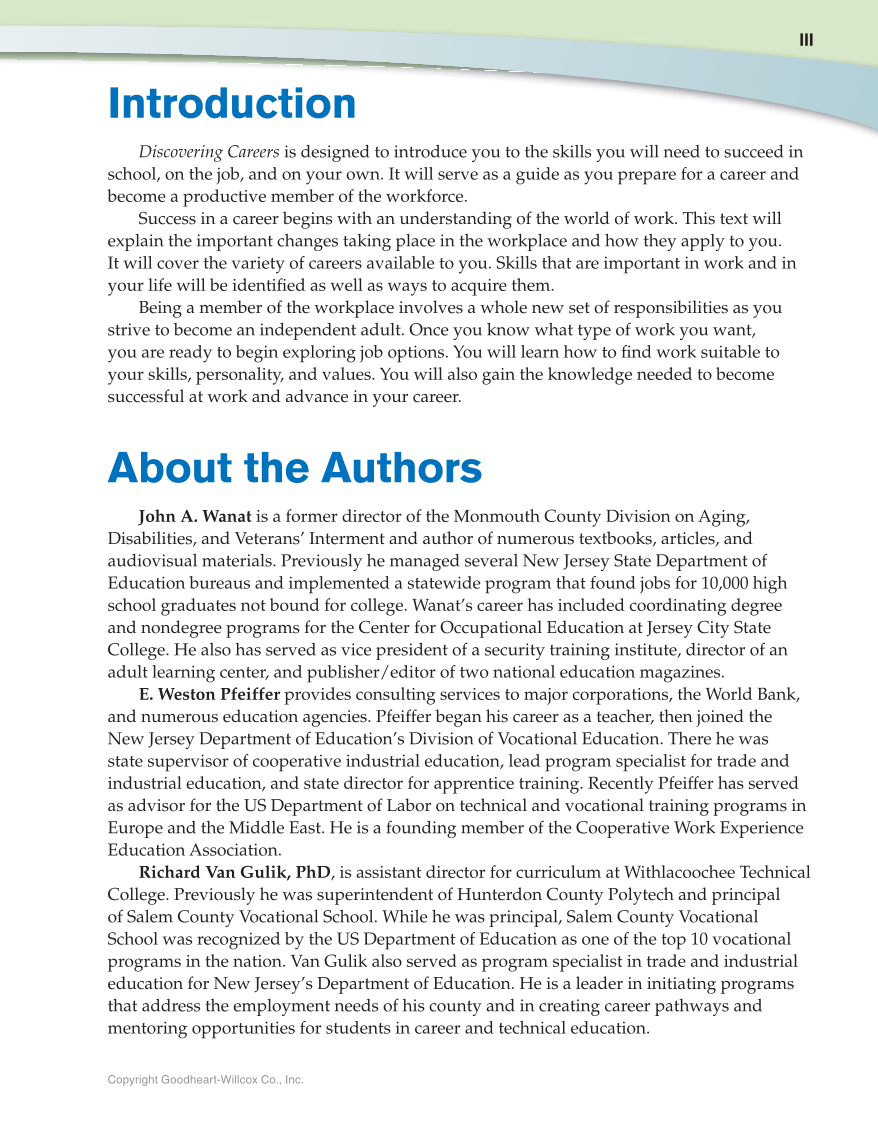 Discovering Careers, 9th Edition page III