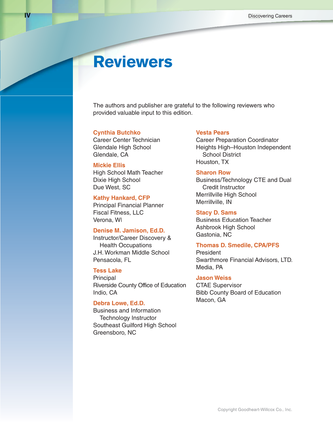 Discovering Careers, 9th Edition page IV