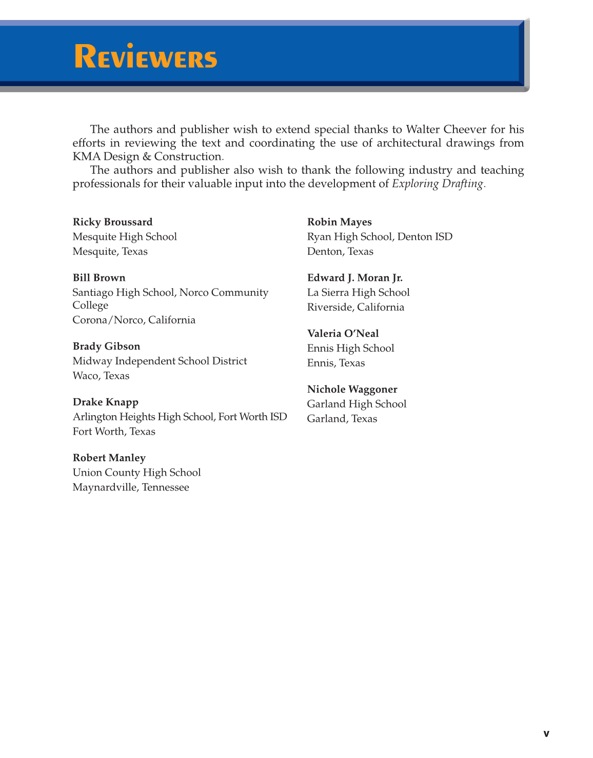 Exploring Drafting, 12th Edition page v