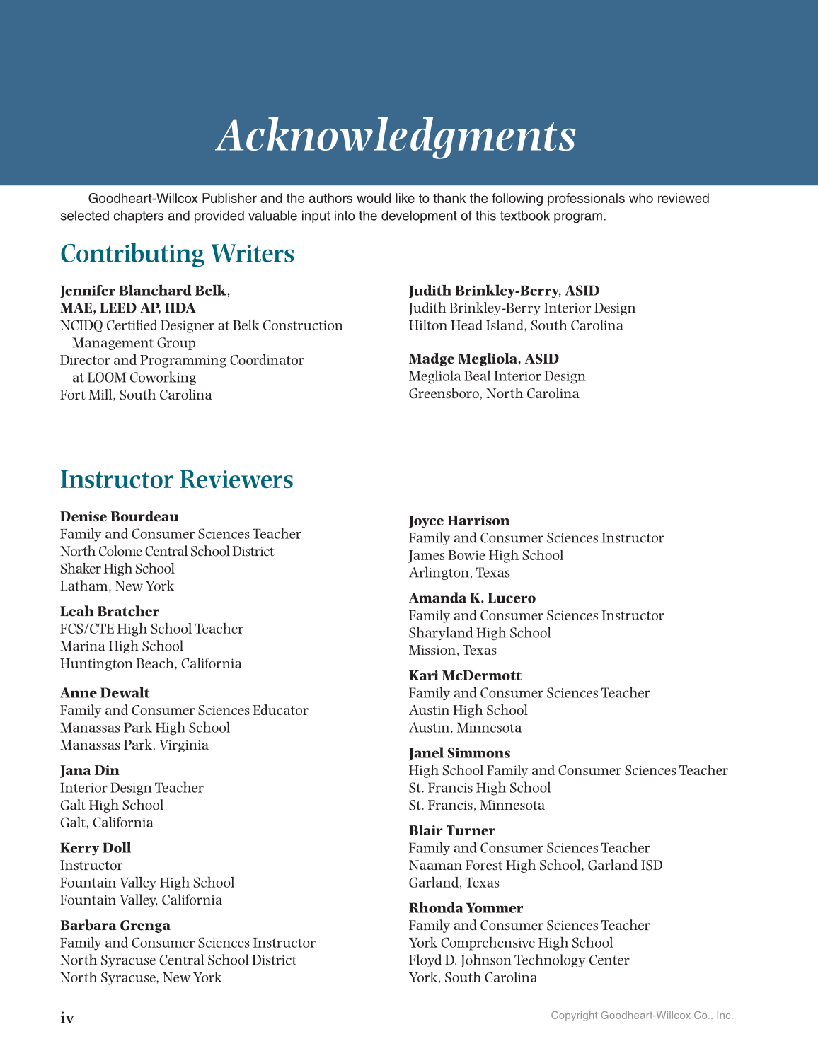 Housing and Interior Design, 11th Edition page iv