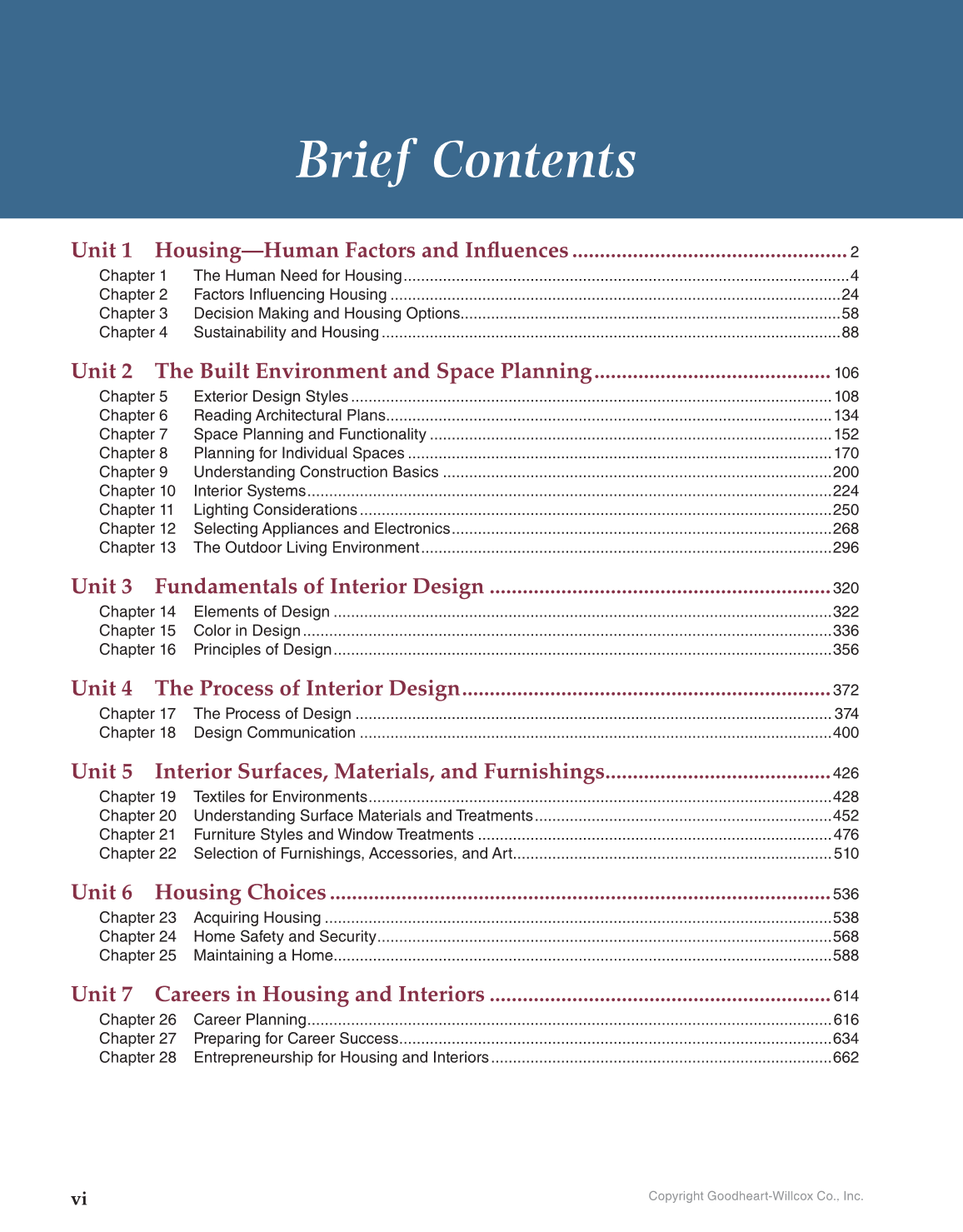 Housing and Interior Design, 11th Edition page vi