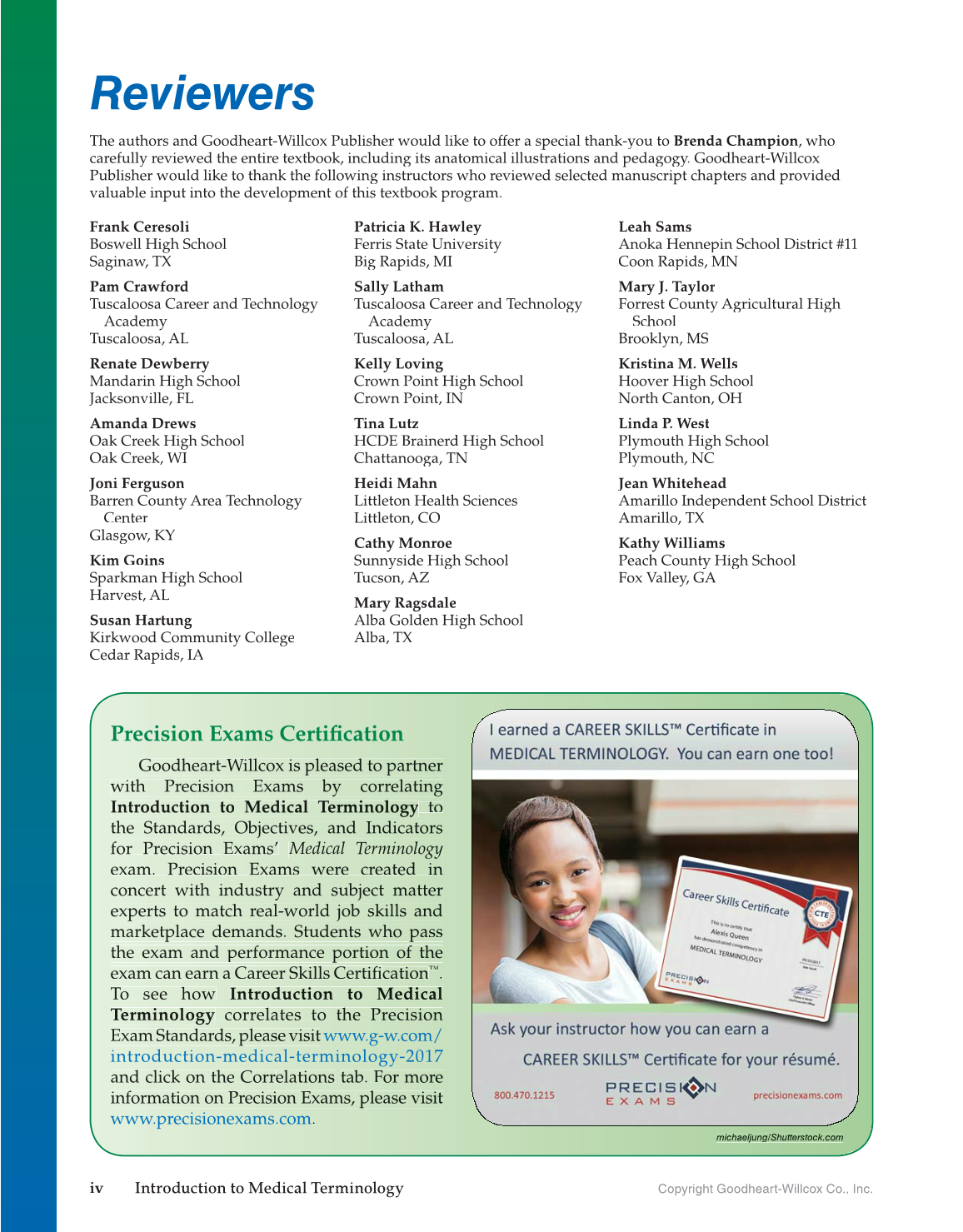 Introduction to Medical Terminology, 1st Edition page iv