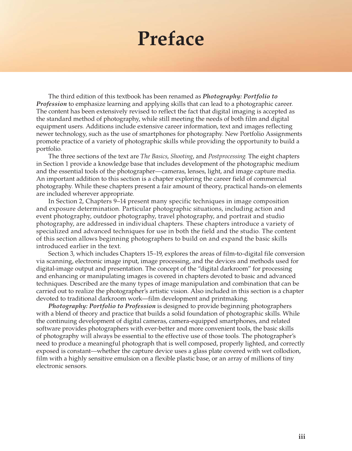 Photography: Portfolio to Profession, 3rd Edition page iii
