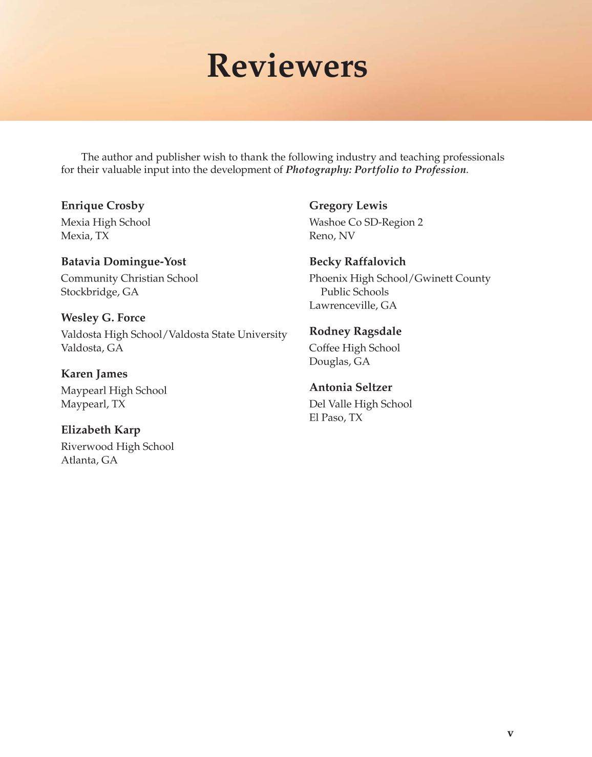 Photography: Portfolio to Profession, 3rd Edition page v