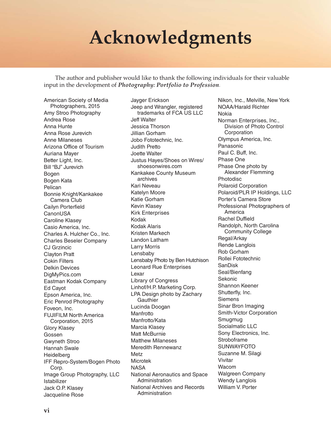 Photography: Portfolio to Profession, 3rd Edition page vi