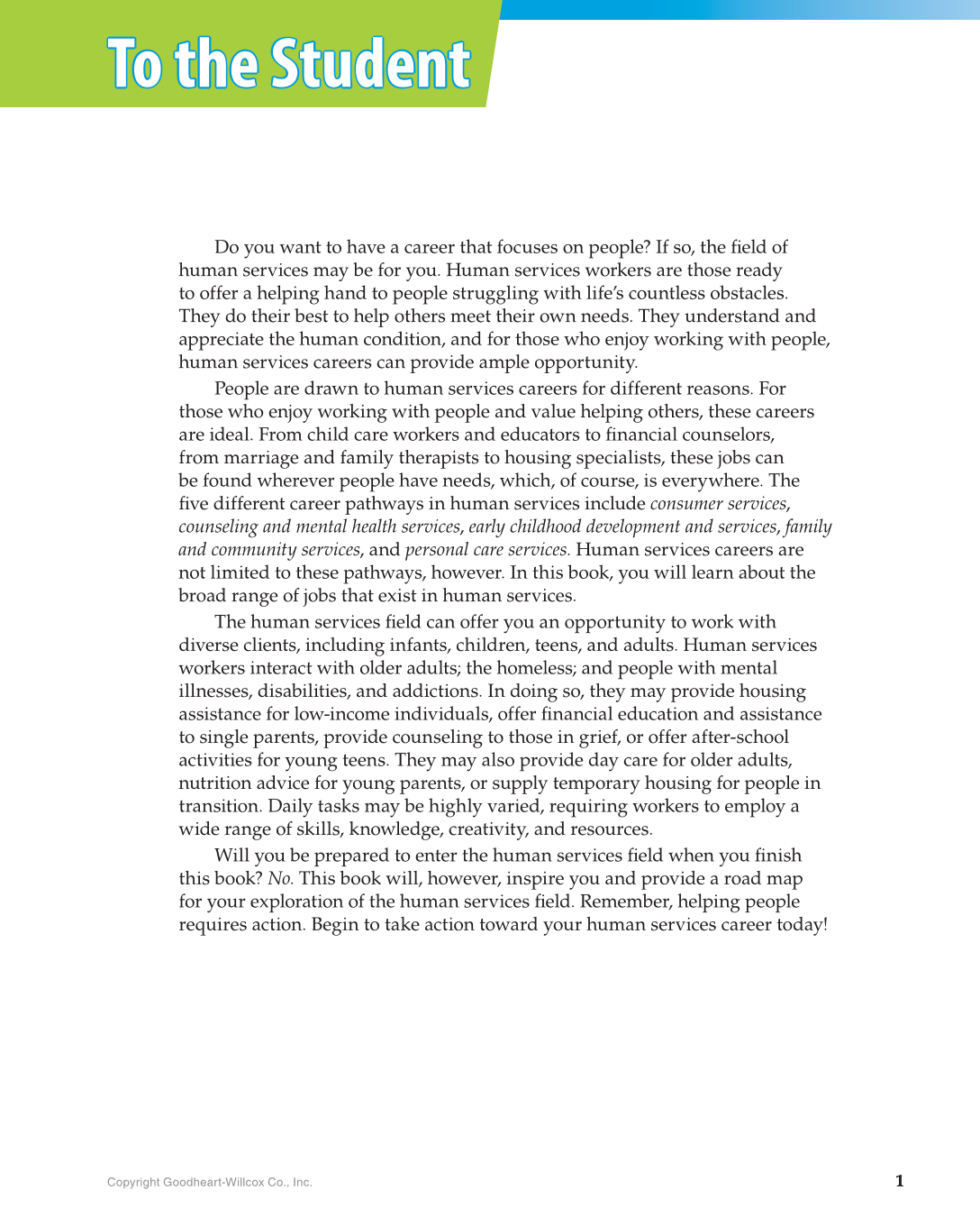 Principles of Human Services, 1st Edition page 1