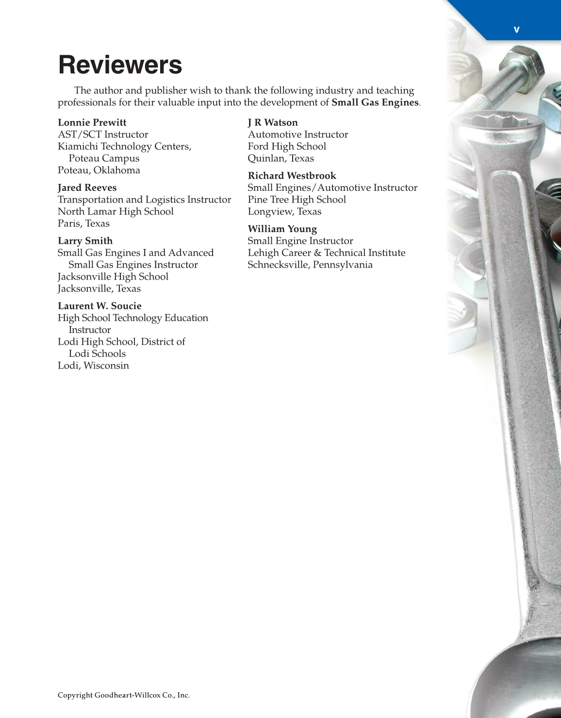 Small Gas Engines, 11th Edition page v