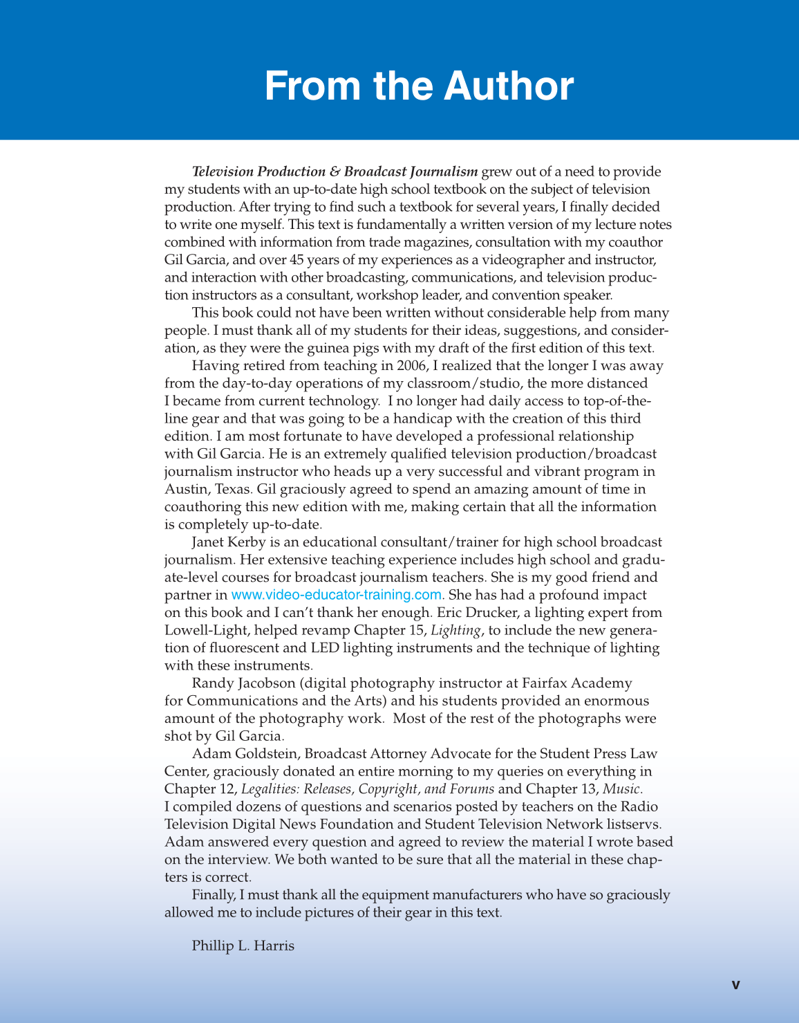 Television Production & Broadcast Journalism, 3rd Edition page v