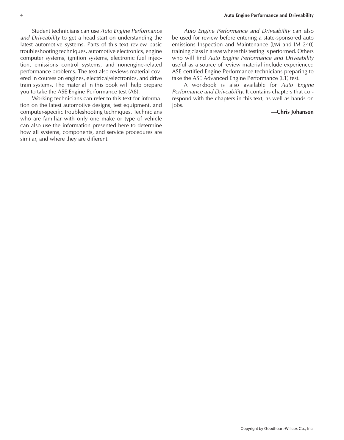 Auto Engine Performance and Driveability, 4th Edition page 4