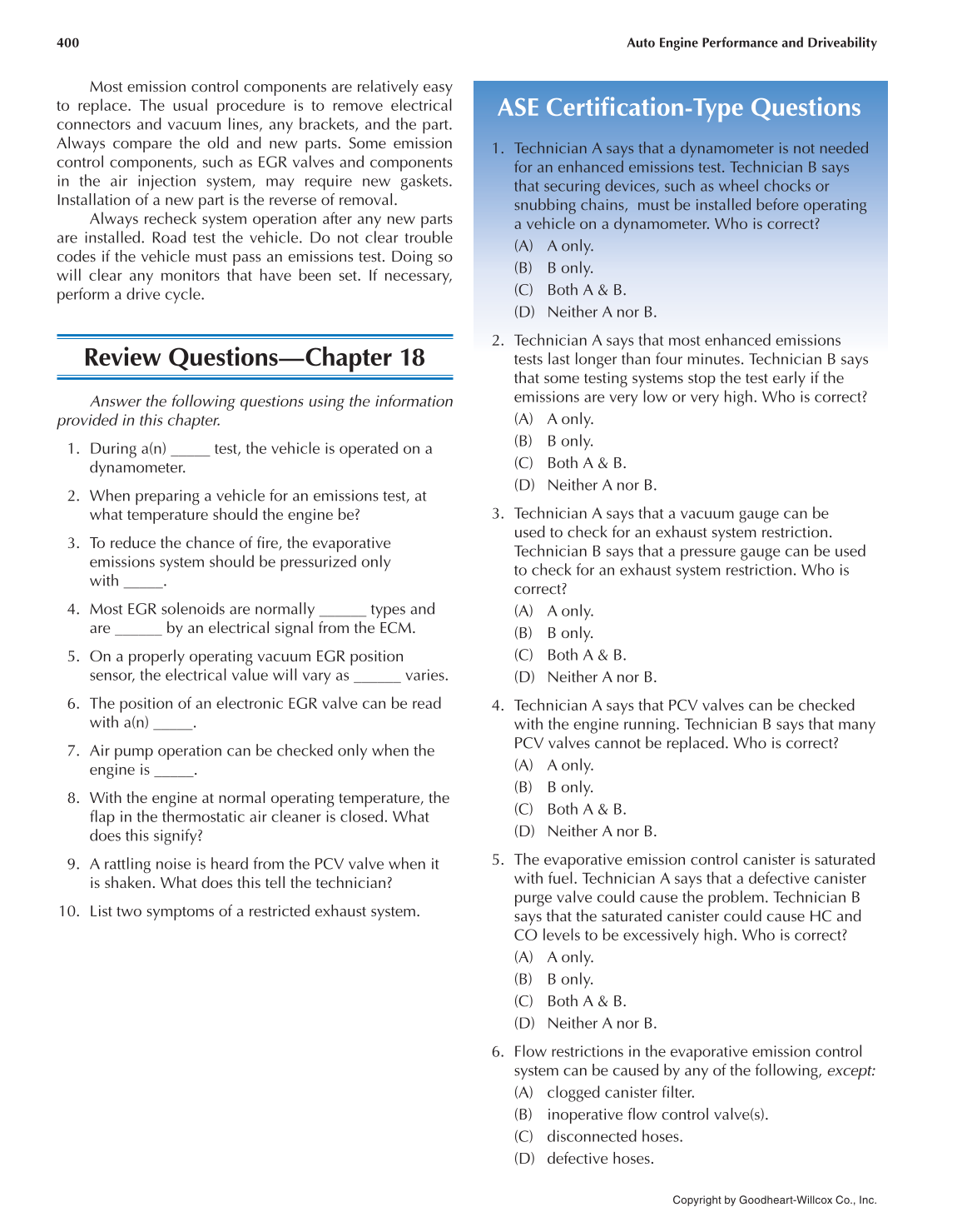 Auto Engine Performance and Driveability, 4th Edition page 400