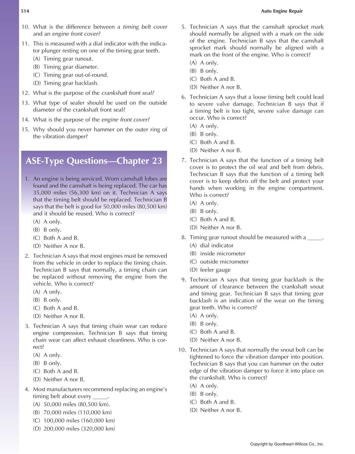 Auto Engine Repair, 6th Edition page 514