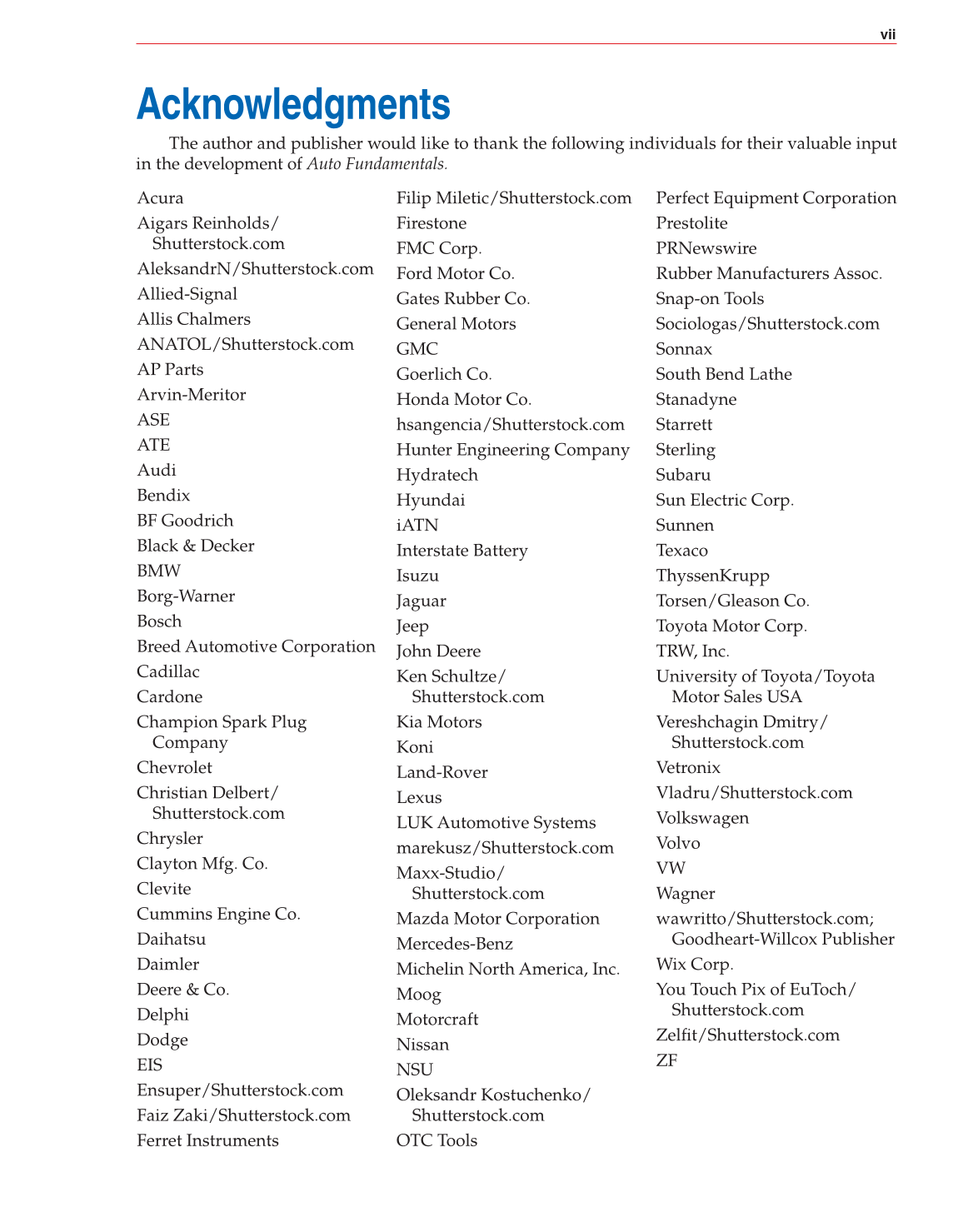 Auto Fundamentals, 11th Edition page vii