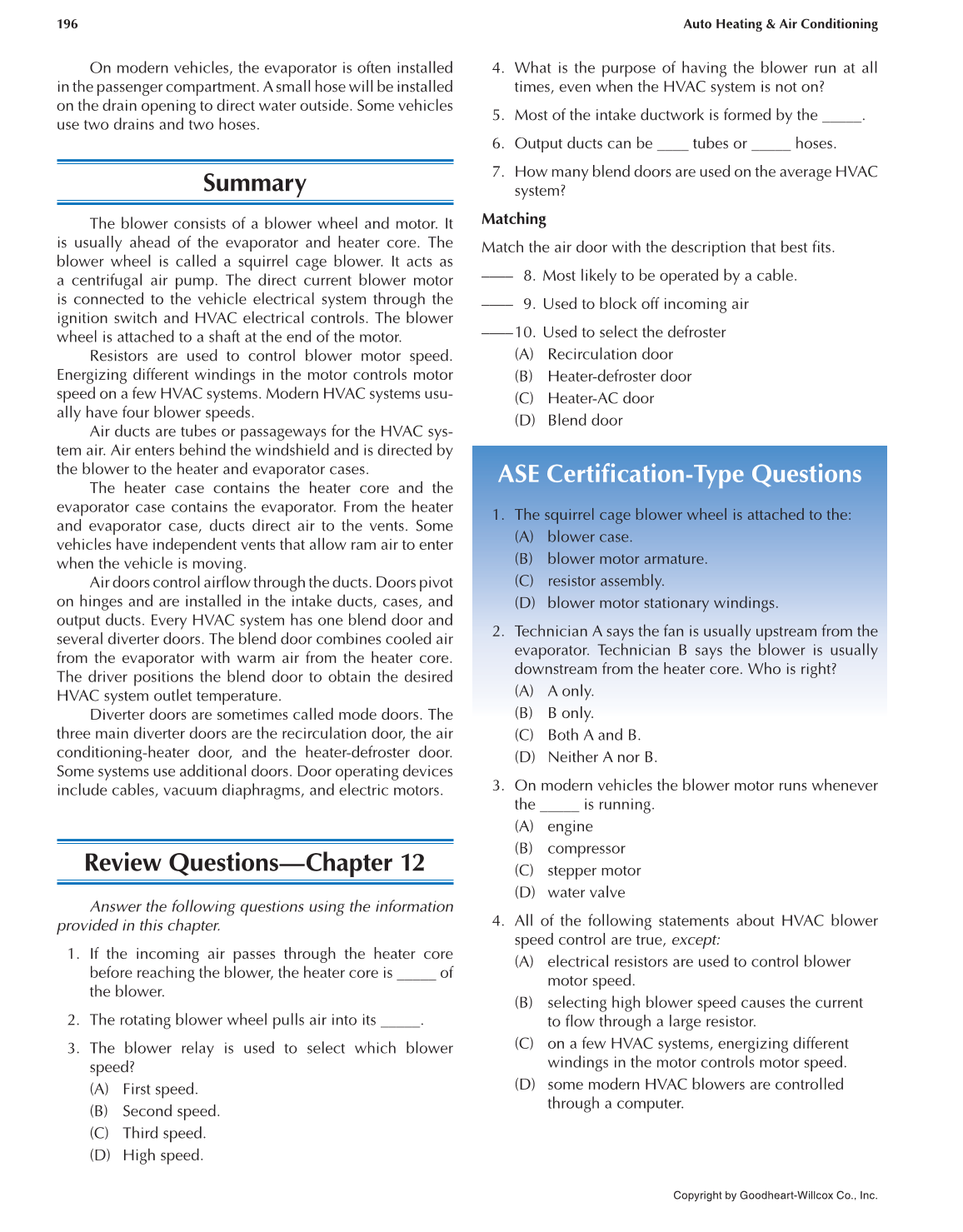 Auto Heating and Air Conditioning, 4th Edition page 196