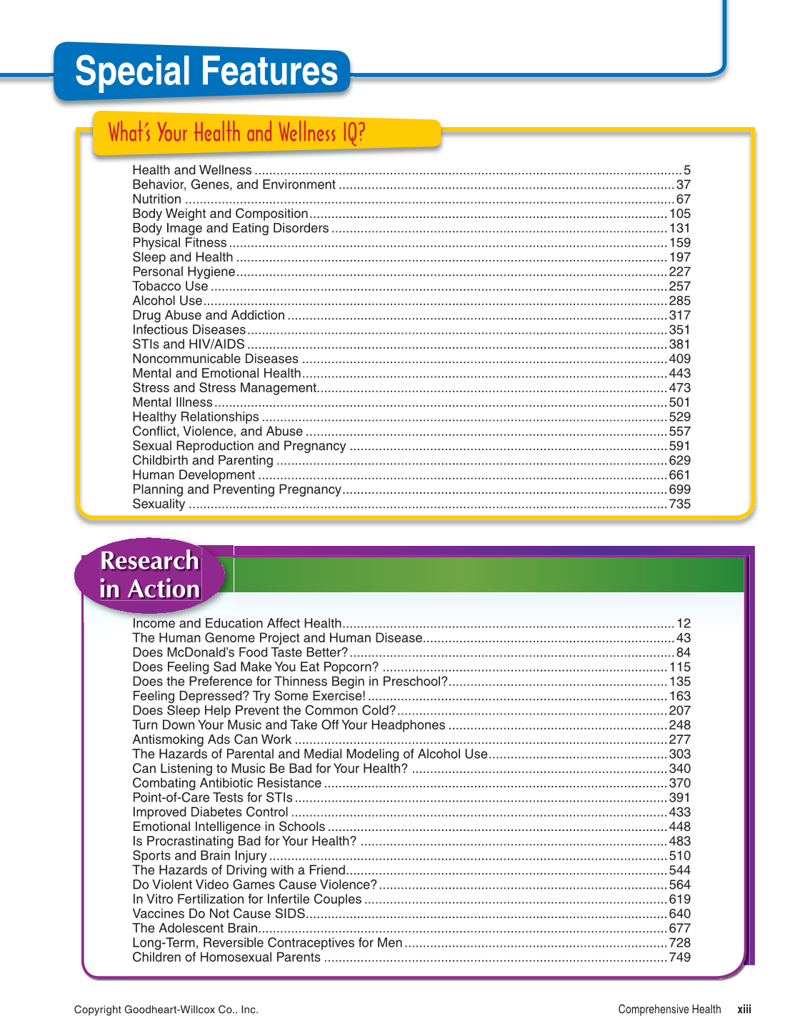 Comprehensive Health, 1st Edition page xiii