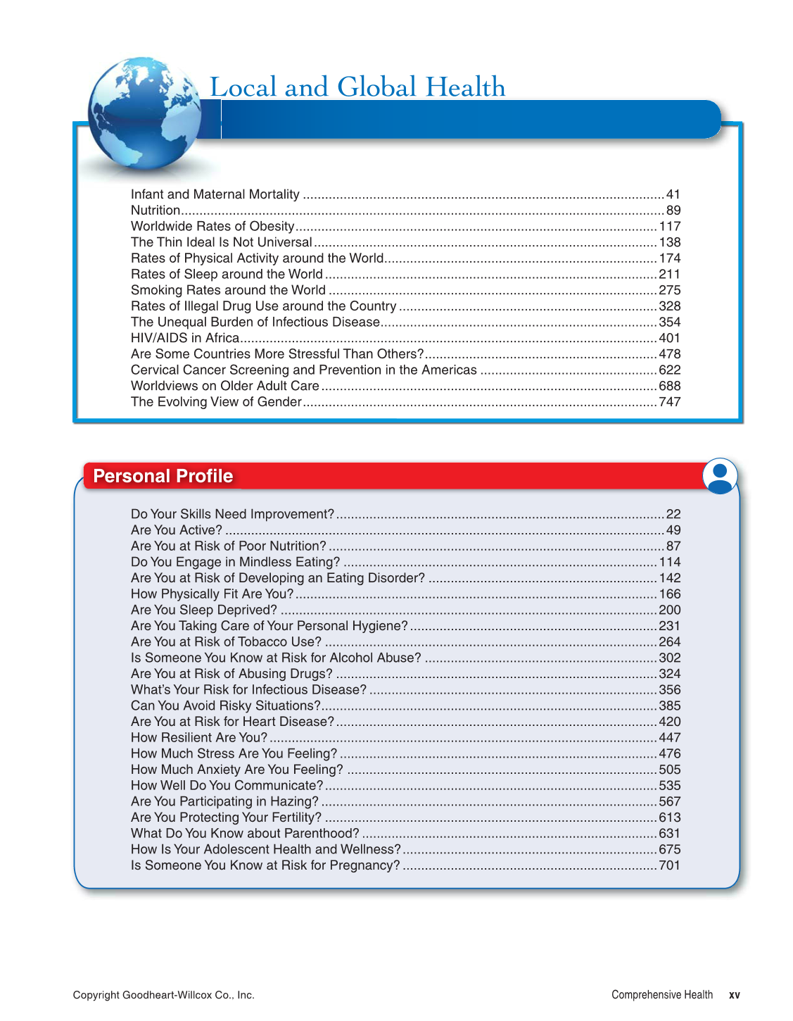Comprehensive Health, 1st Edition page xv
