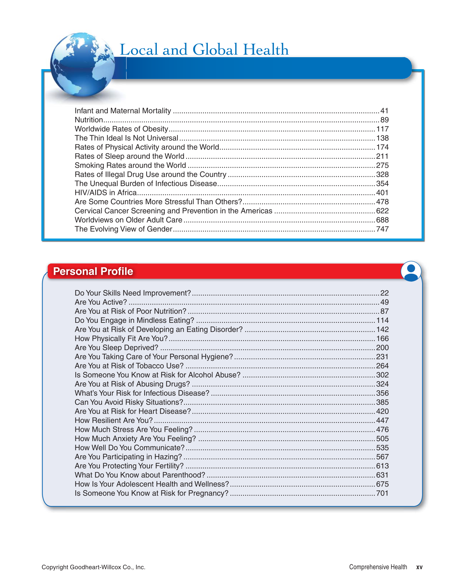 Comprehensive Health, 1st Edition page xv