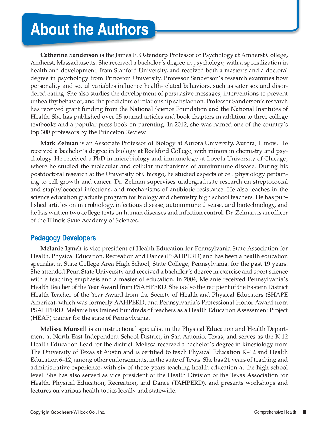 Comprehensive Health, 1st Edition page iii