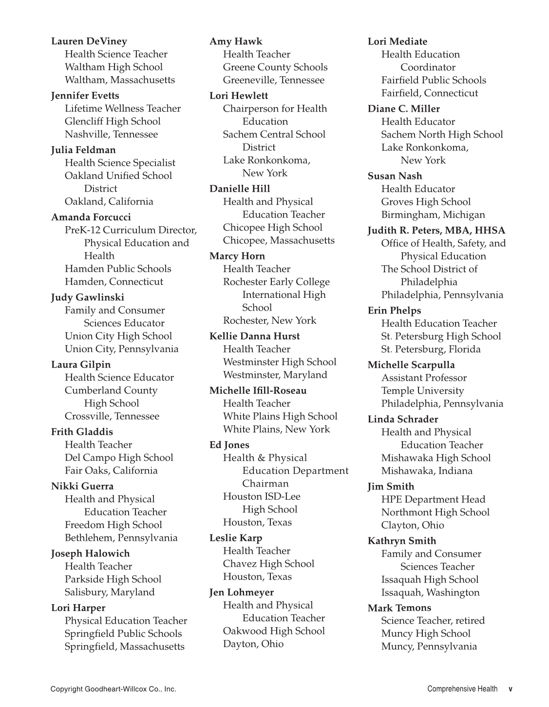 Comprehensive Health, 1st Edition page v