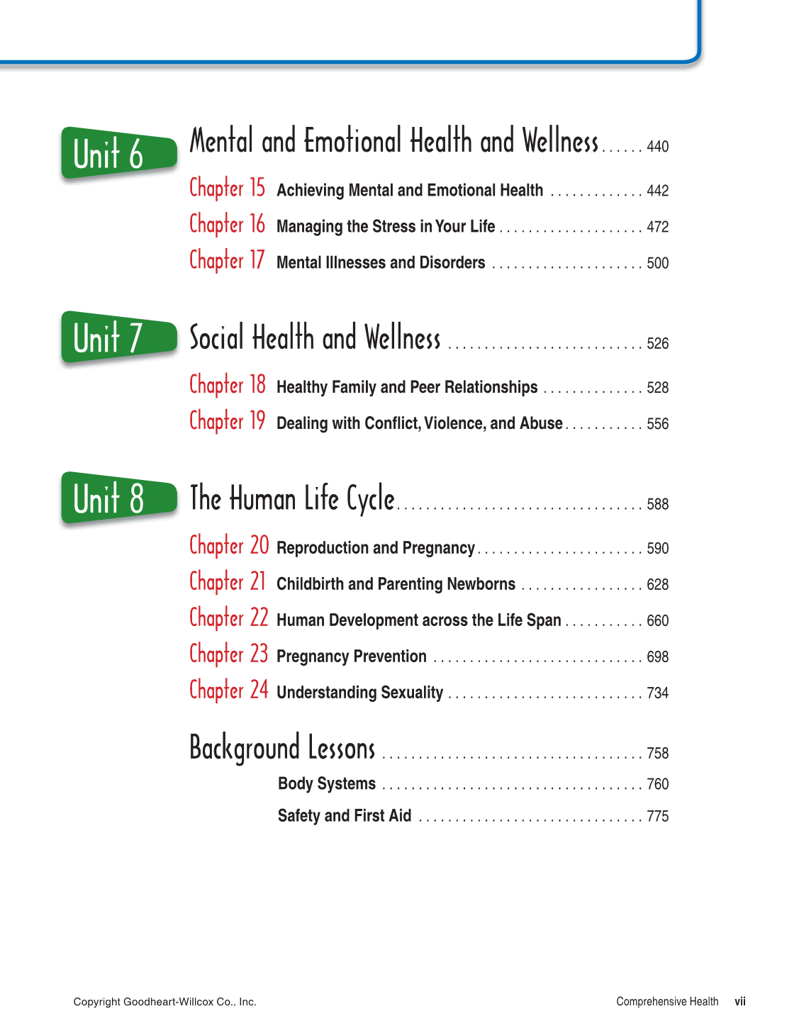 Comprehensive Health, 1st Edition page vii