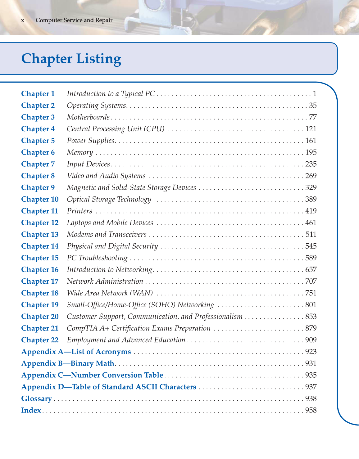 Computer Service and Repair, 4th Edition page x