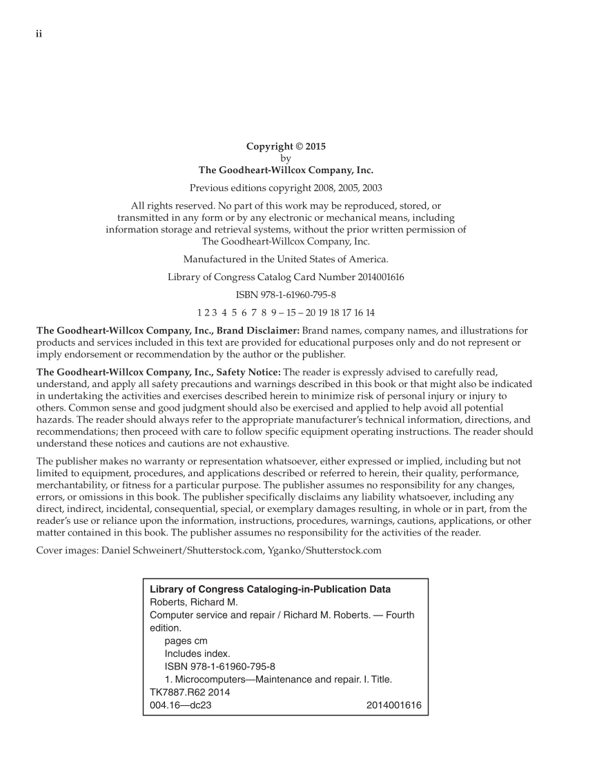 Computer Service and Repair, 4th Edition page ii