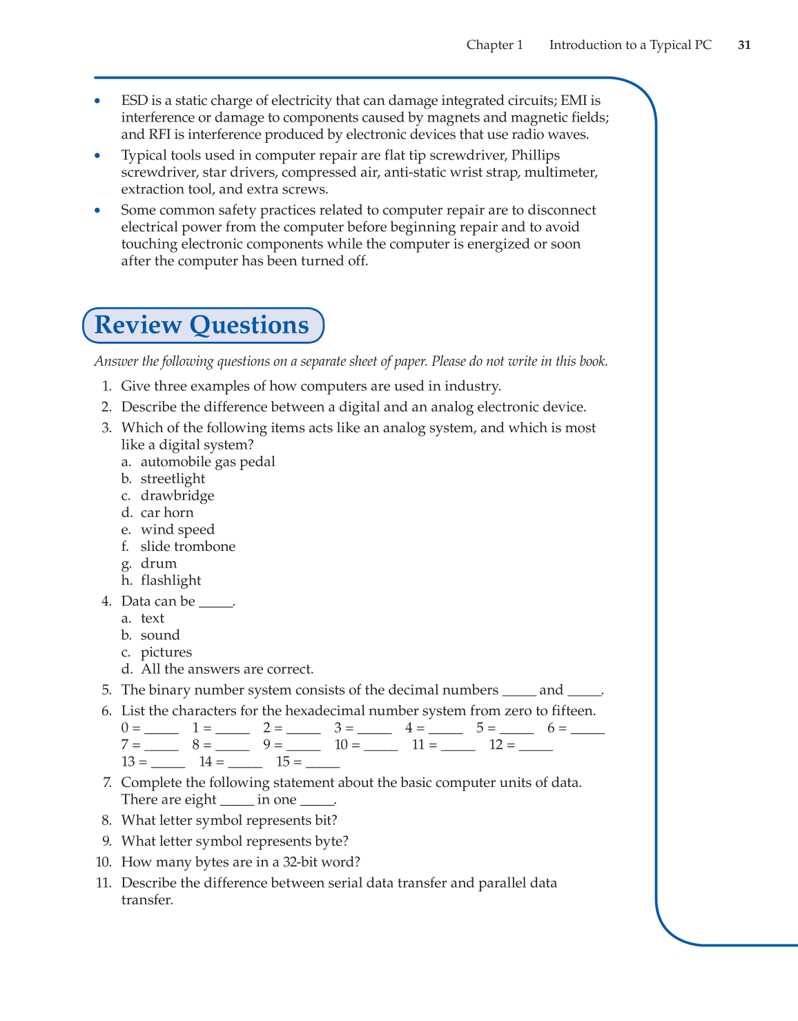Computer Service and Repair, 4th Edition page 31