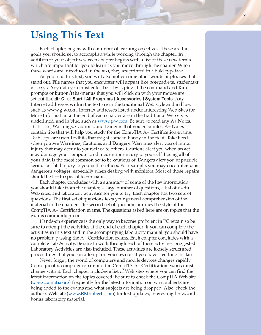 Computer Service and Repair, 4th Edition page v