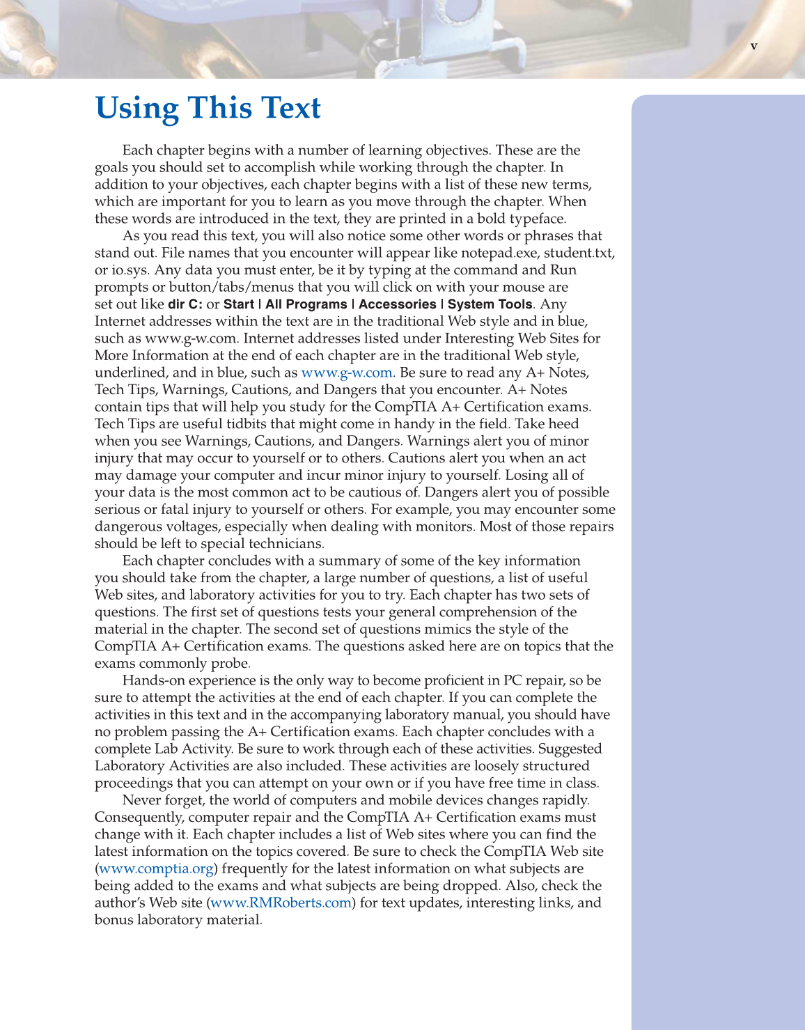 Computer Service and Repair, 4th Edition page v