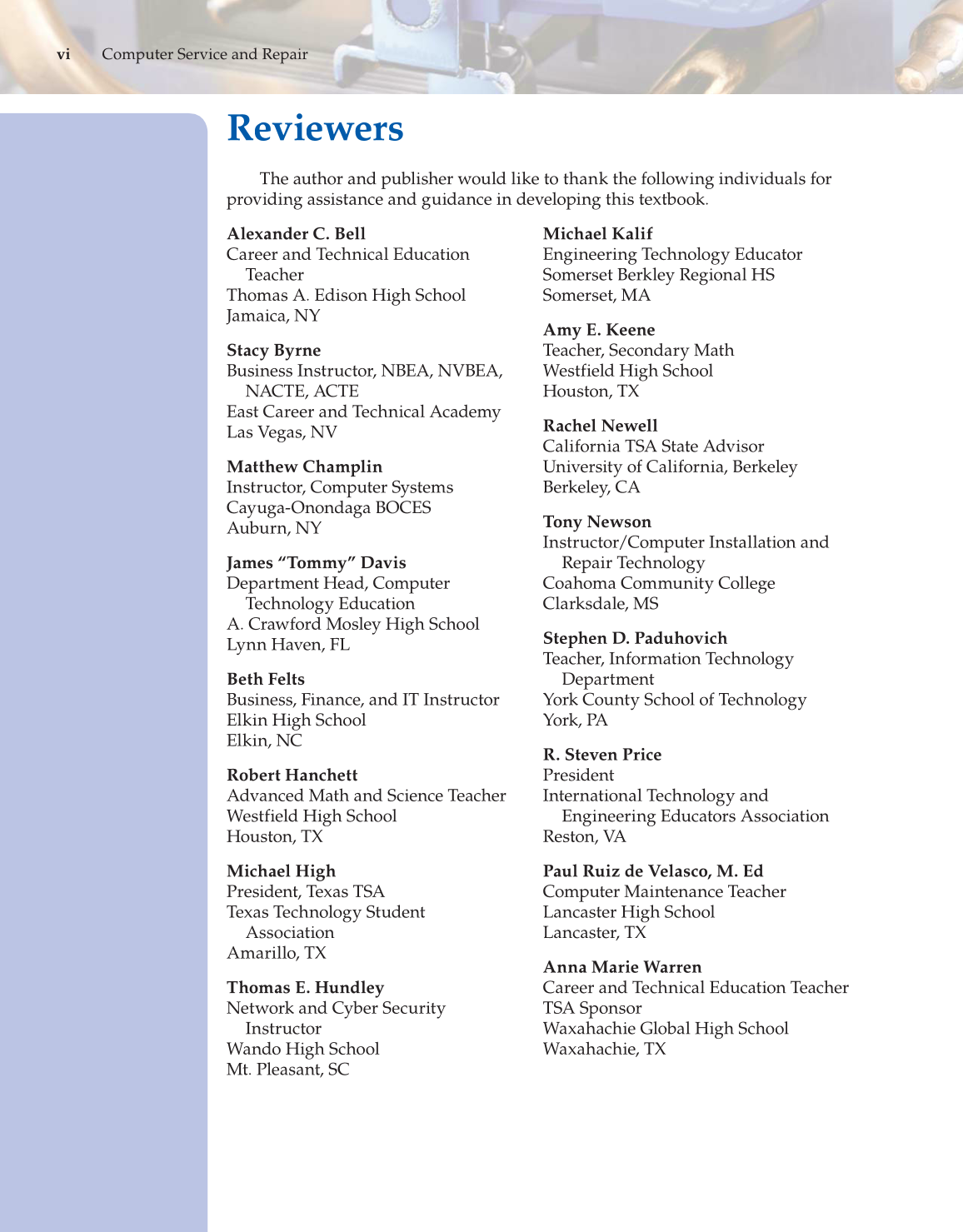 Computer Service and Repair, 4th Edition page vi