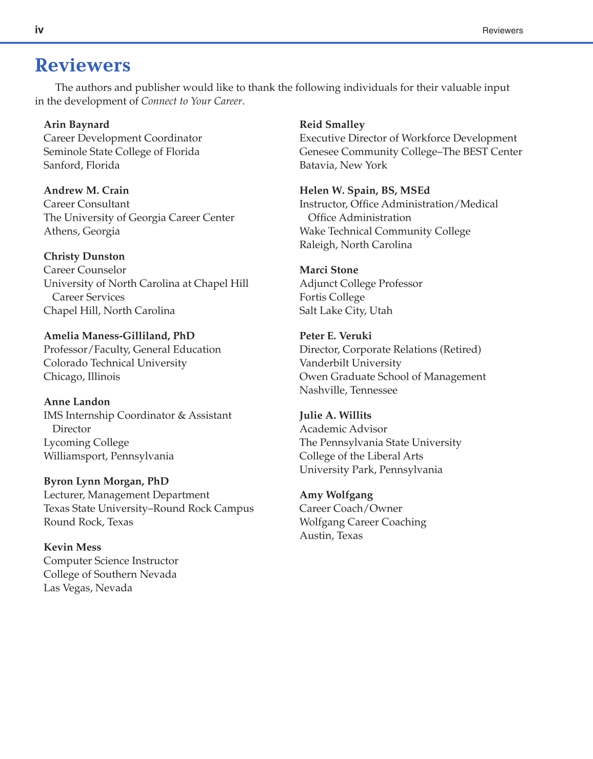 Connect to Your Career, 1st Edition page iv