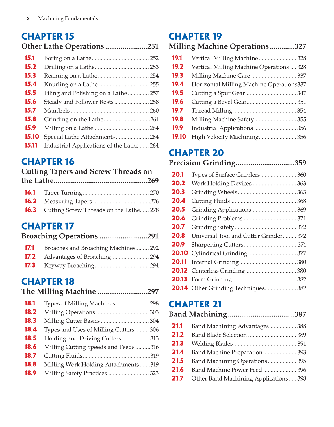 Machining Fundamentals, 9th Edition page x