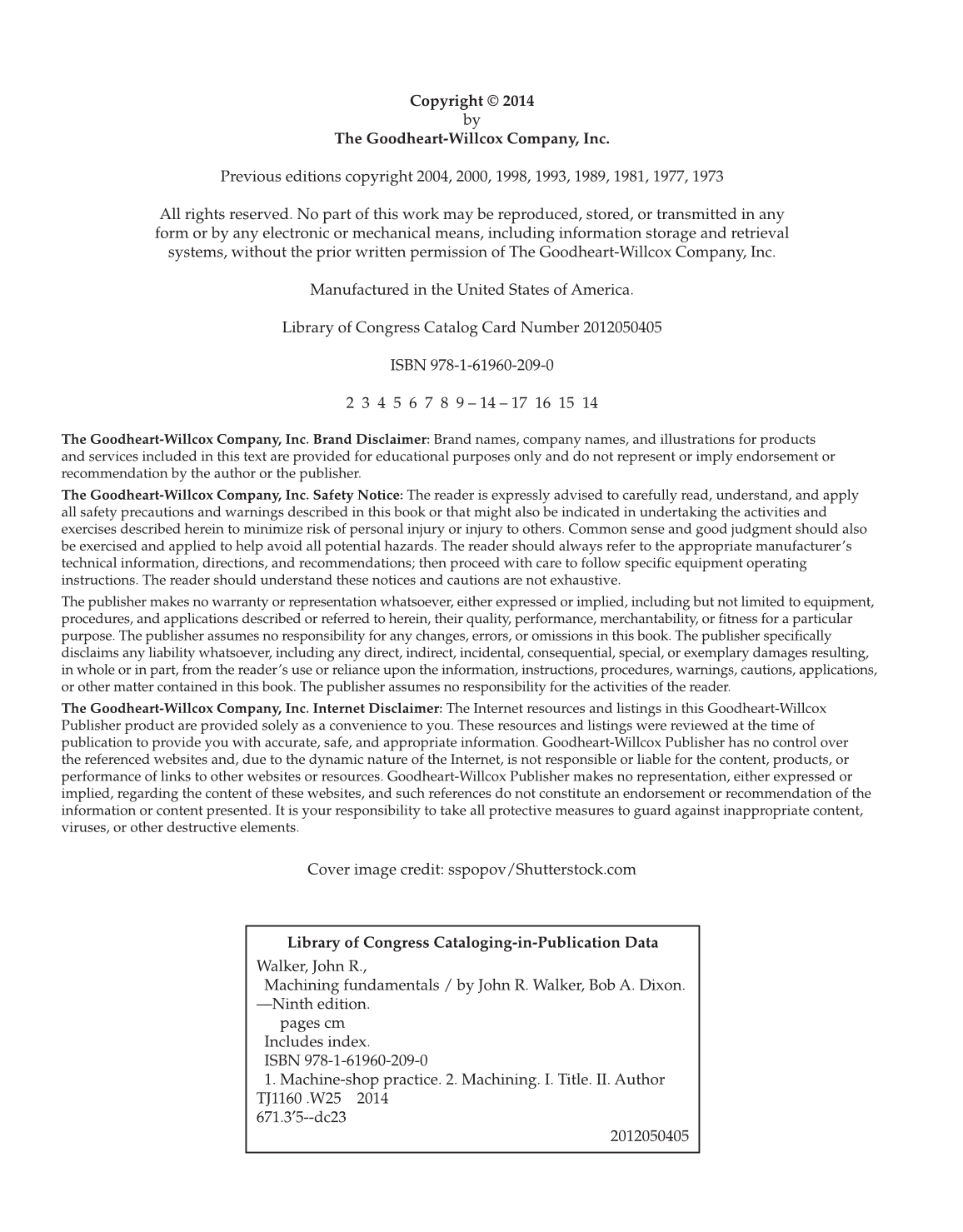 Machining Fundamentals, 9th Edition page ii