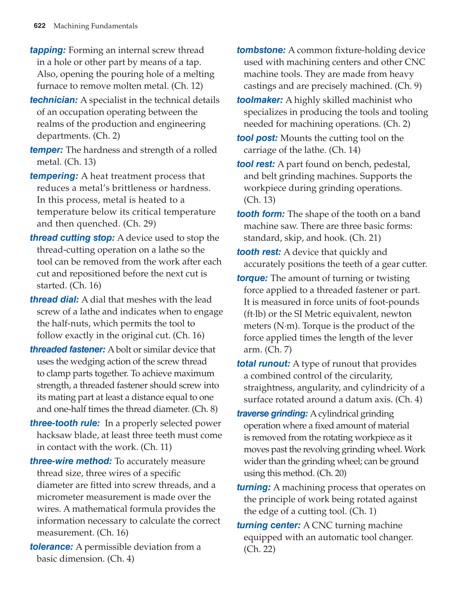 Machining Fundamentals, 9th Edition page 622