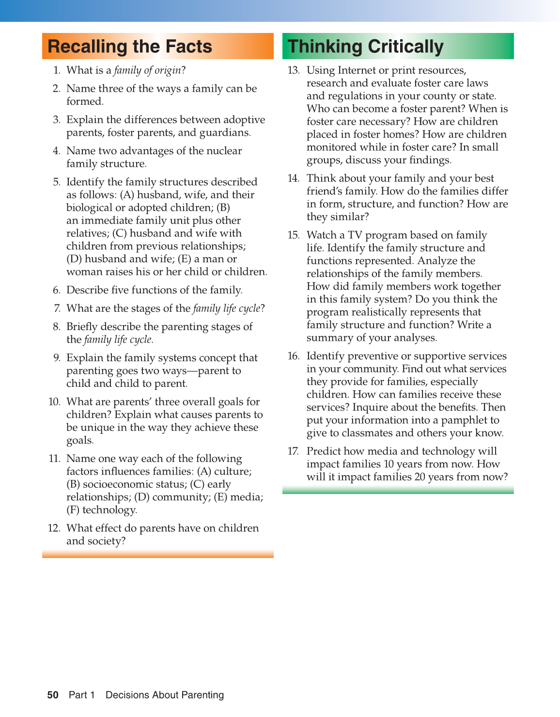 Parents and Their Children, 8th Edition page 50